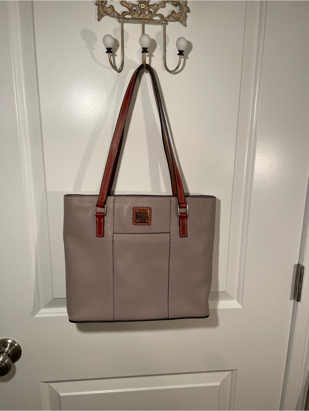Dooney & Bourke Taupe Tote with Brown Handles